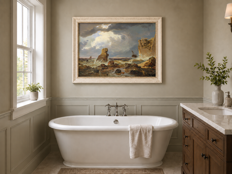 Peinture à l'huile de paysage - Marine côtière orageuse