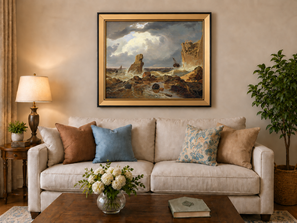 Peinture à l'huile de paysage - Marine côtière orageuse