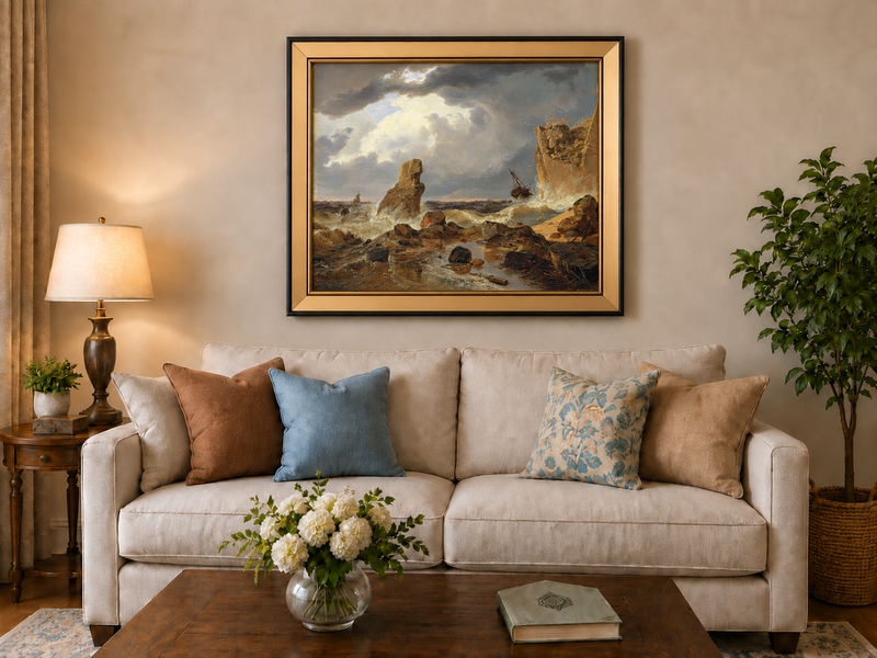 Peinture à l'huile de paysage - Marine côtière orageuse