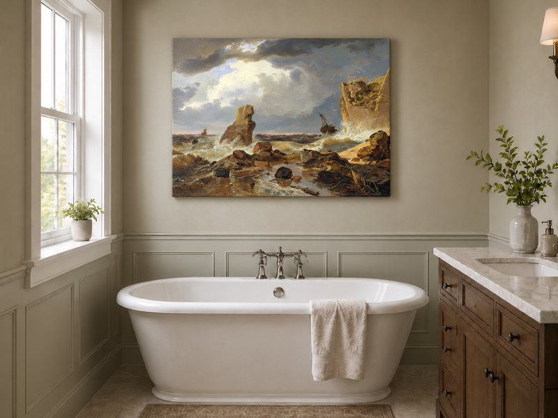 Peinture à l'huile de paysage - Marine côtière orageuse