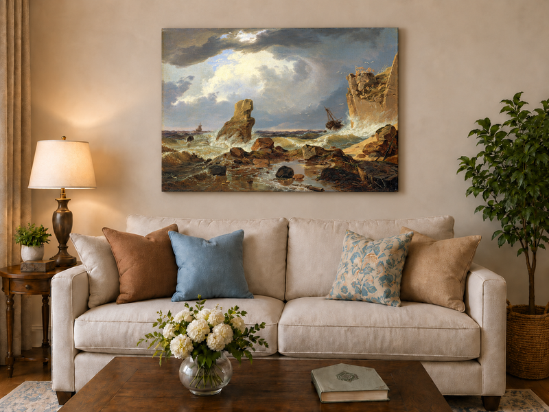 Peinture à l'huile de paysage - Marine côtière orageuse