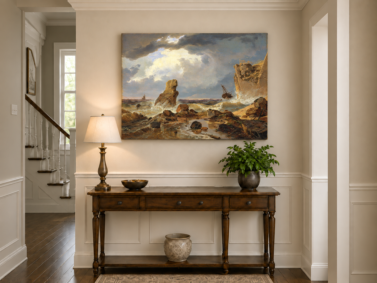 Peinture à l'huile de paysage - Marine côtière orageuse