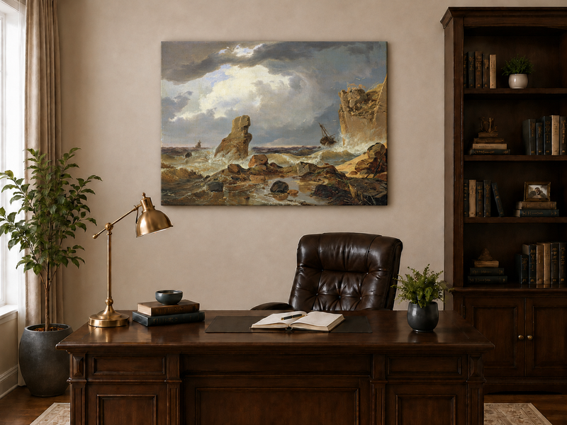 Peinture à l'huile de paysage - Marine côtière orageuse