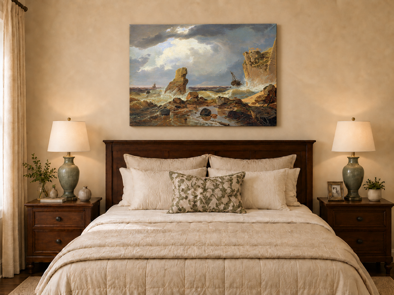 Peinture à l'huile de paysage - Marine côtière orageuse