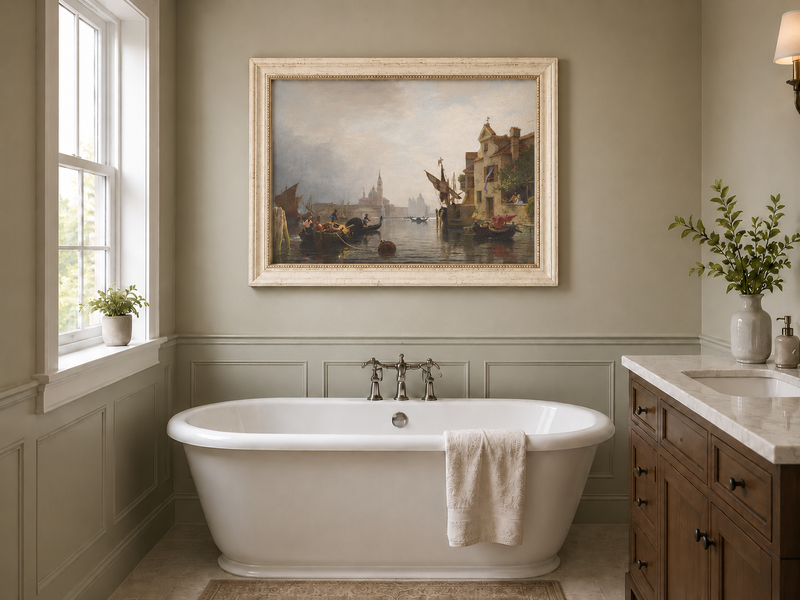 Landscape Oil Painting - Venice Canal Waterfront