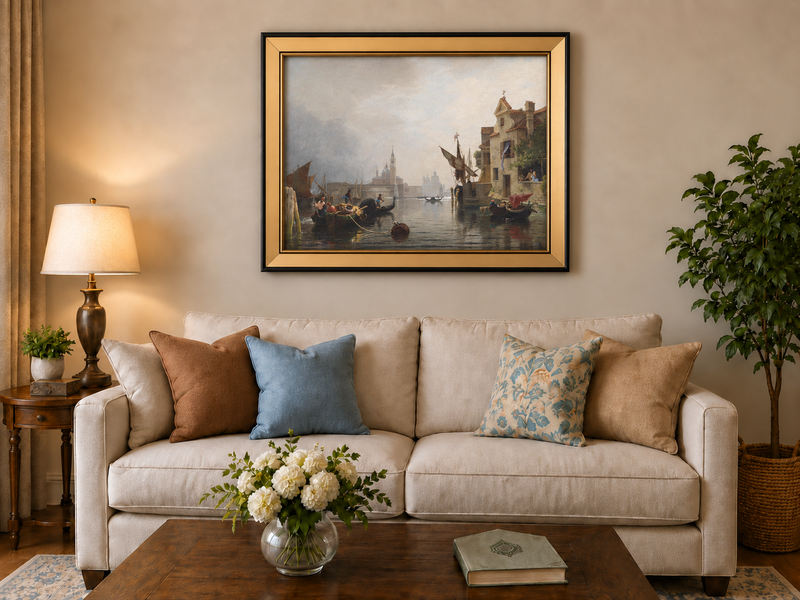 Landscape Oil Painting - Venice Canal Waterfront