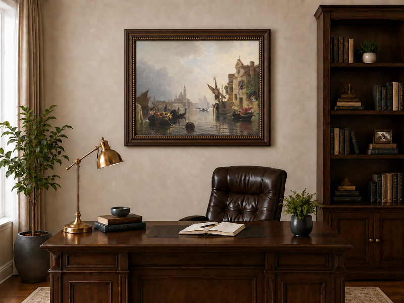 Landscape Oil Painting - Venice Canal Waterfront