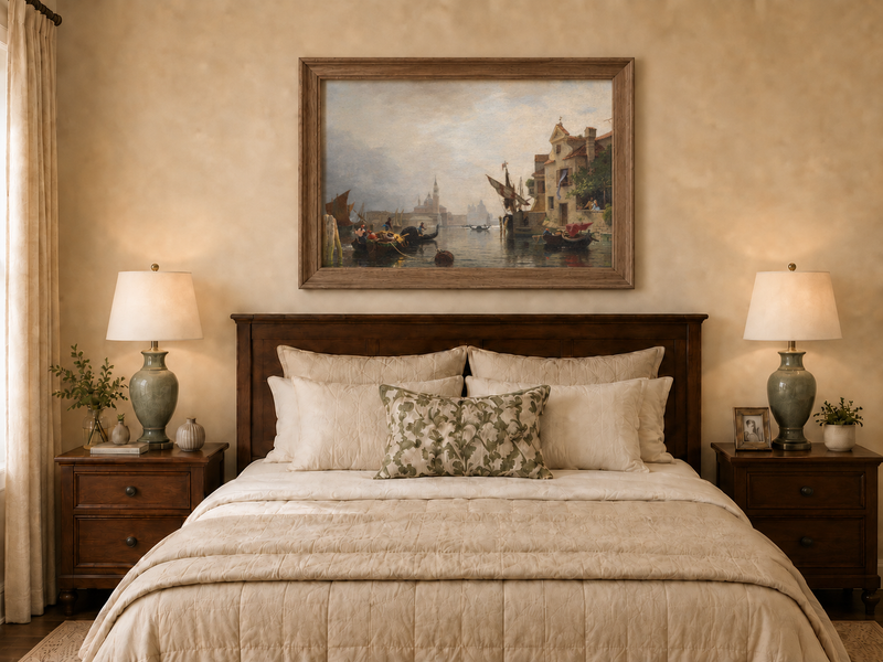 Landscape Oil Painting - Venice Canal Waterfront