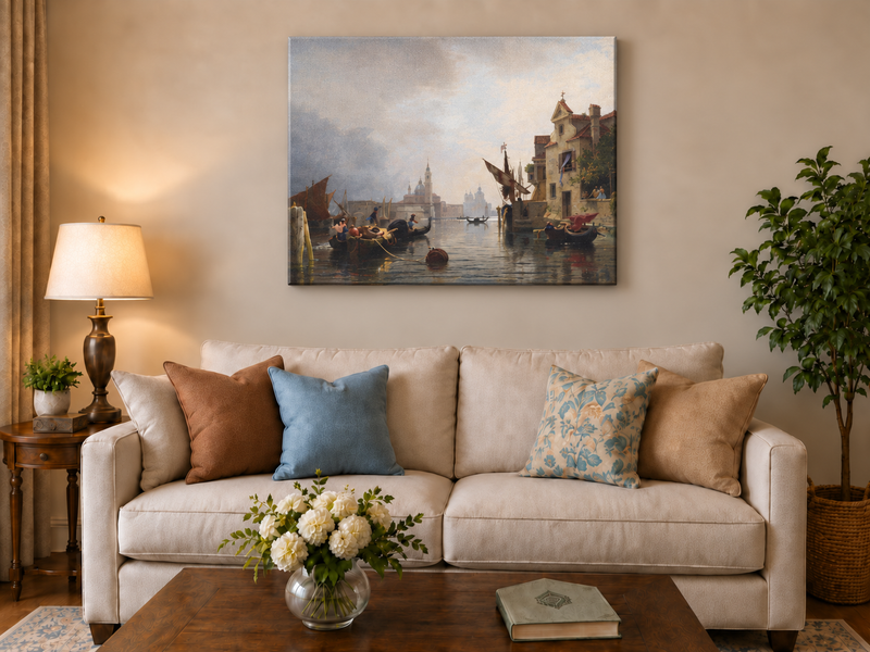 Landscape Oil Painting - Venice Canal Waterfront