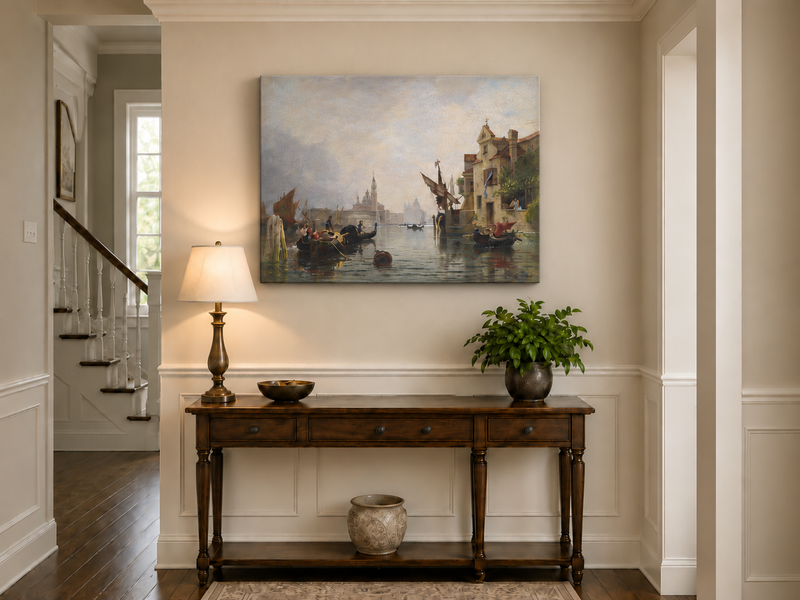 Landscape Oil Painting - Venice Canal Waterfront