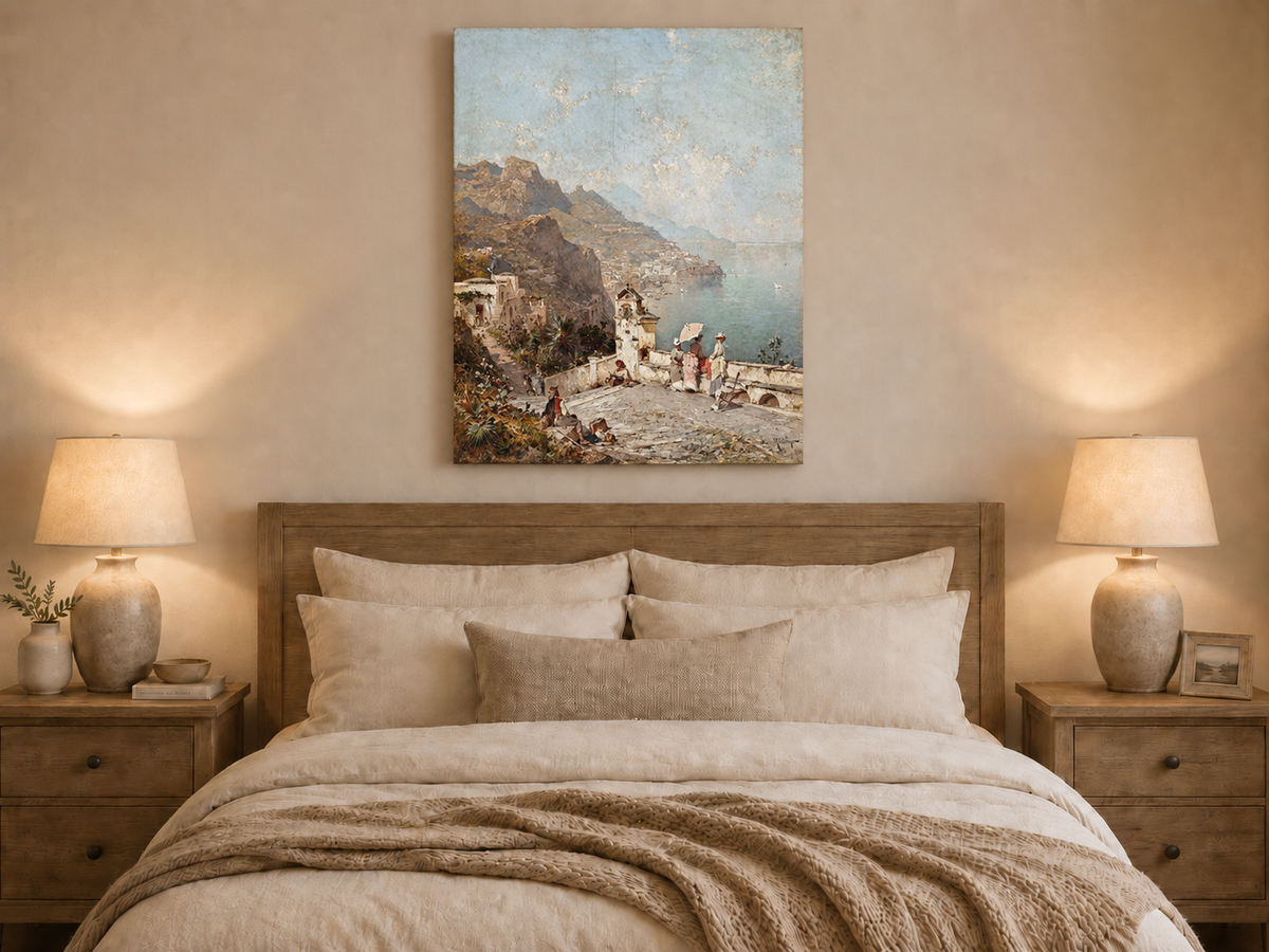 Landscape Oil Painting - Cliffside Terrace and Coastal Bay