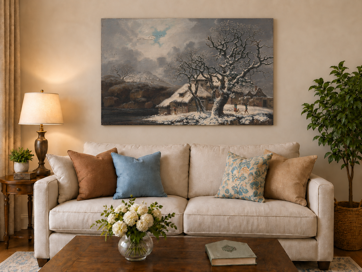Peinture à l'huile de paysage - Gouffre rocheux spectaculaire avec personnages