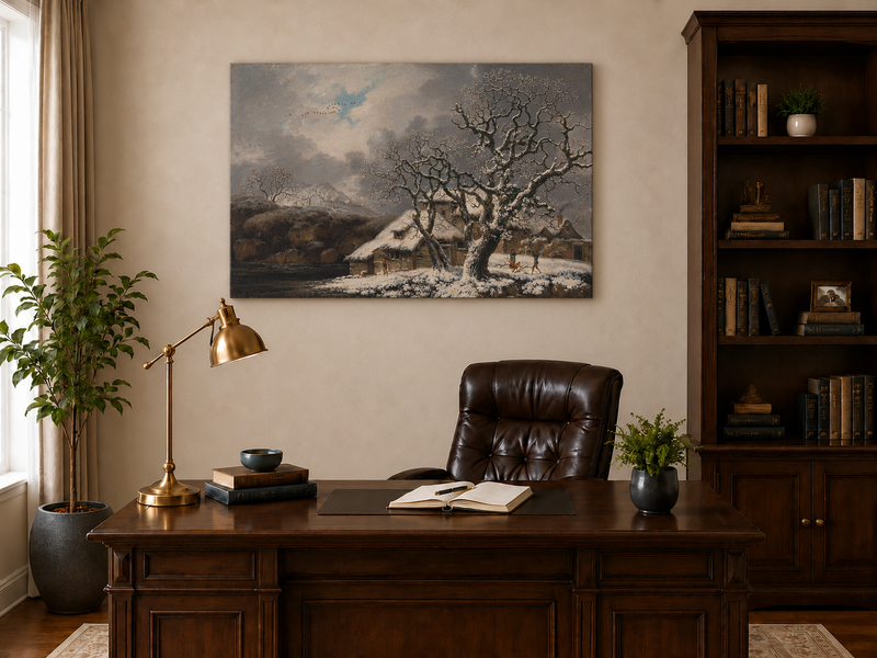 Peinture à l'huile de paysage - Gouffre rocheux spectaculaire avec personnages