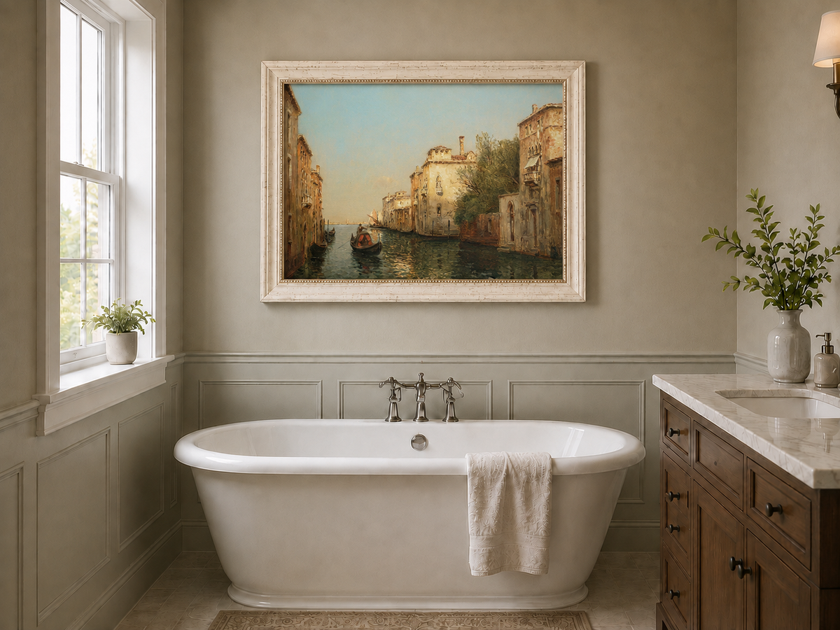 Landscape Oil Painting - Quiet Venetian Canal Gondola