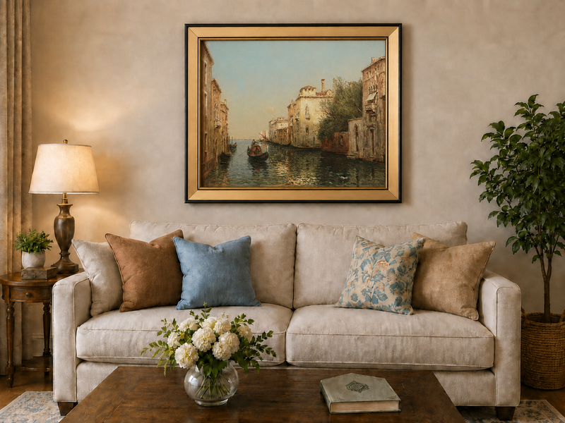 Landscape Oil Painting - Quiet Venetian Canal Gondola