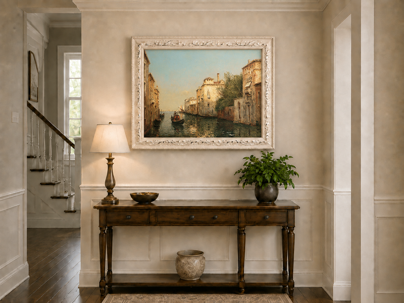 Landscape Oil Painting - Quiet Venetian Canal Gondola