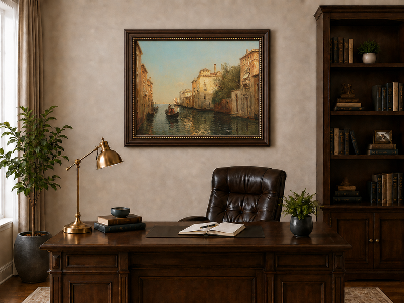Landscape Oil Painting - Quiet Venetian Canal Gondola