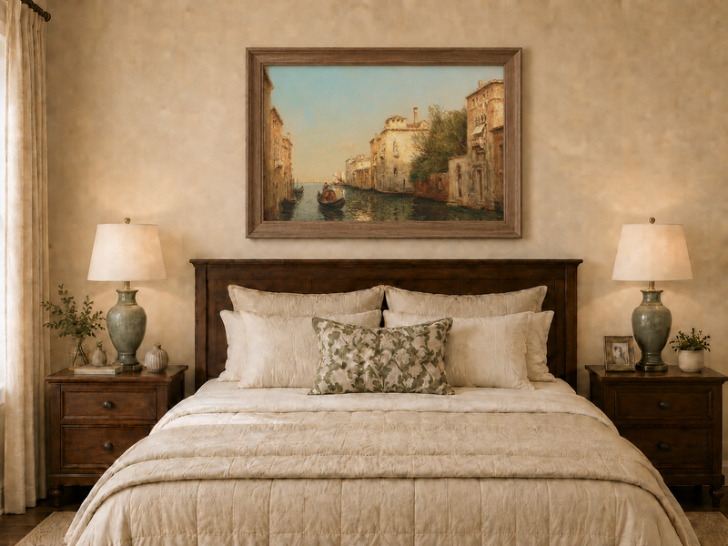 Landscape Oil Painting - Quiet Venetian Canal Gondola
