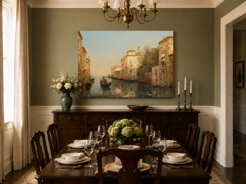 Landscape Oil Painting - Quiet Venetian Canal Gondola