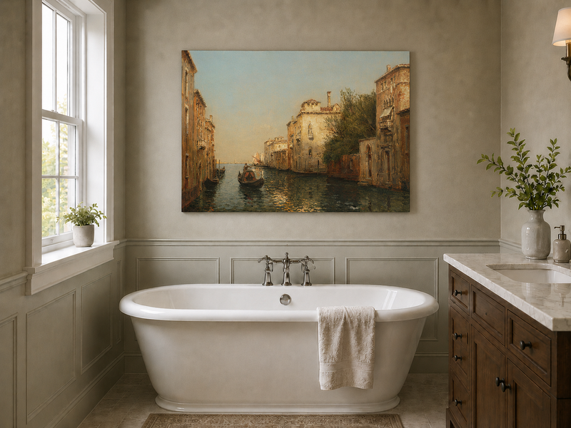 Landscape Oil Painting - Quiet Venetian Canal Gondola