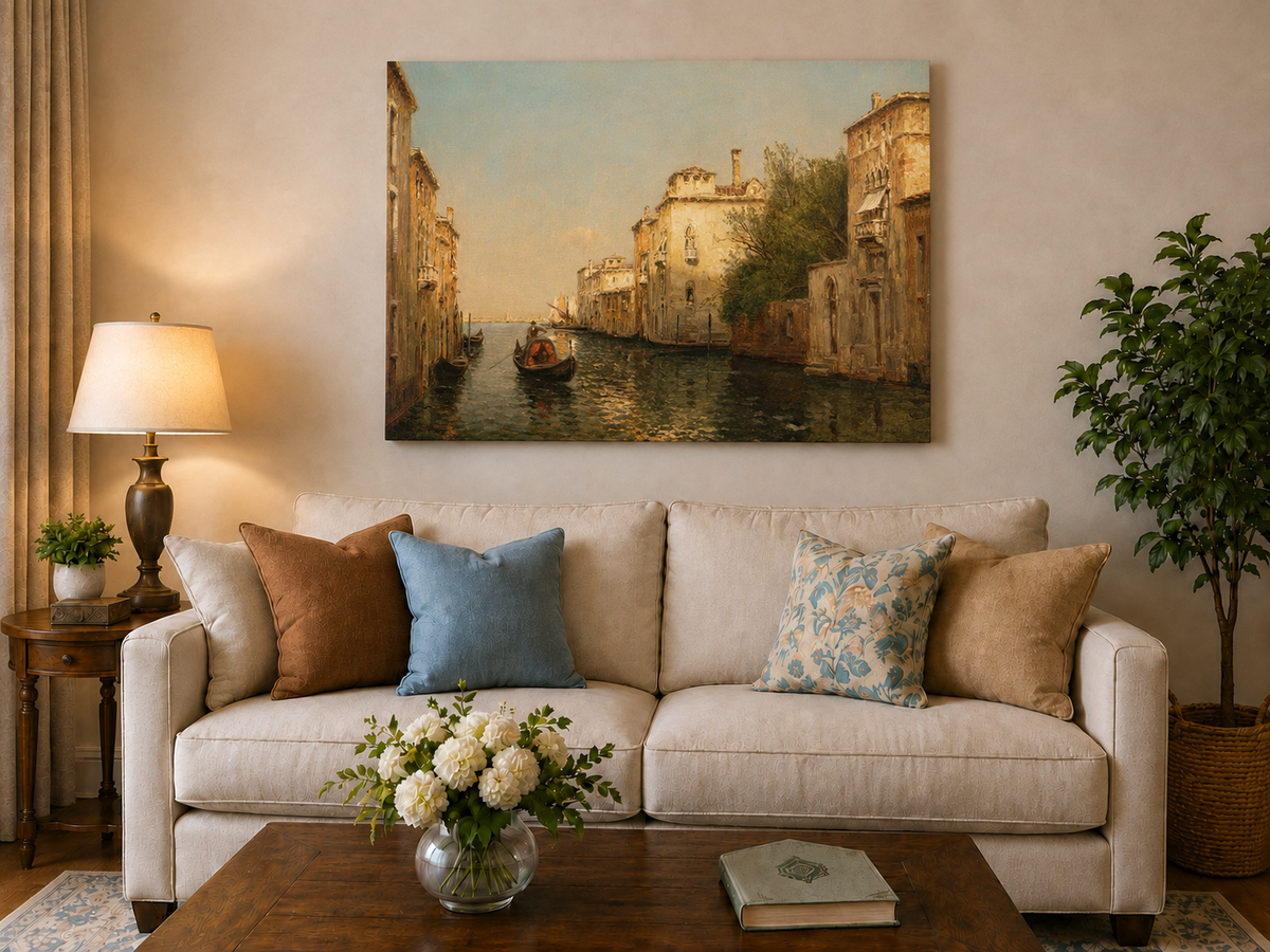 Landscape Oil Painting - Quiet Venetian Canal Gondola
