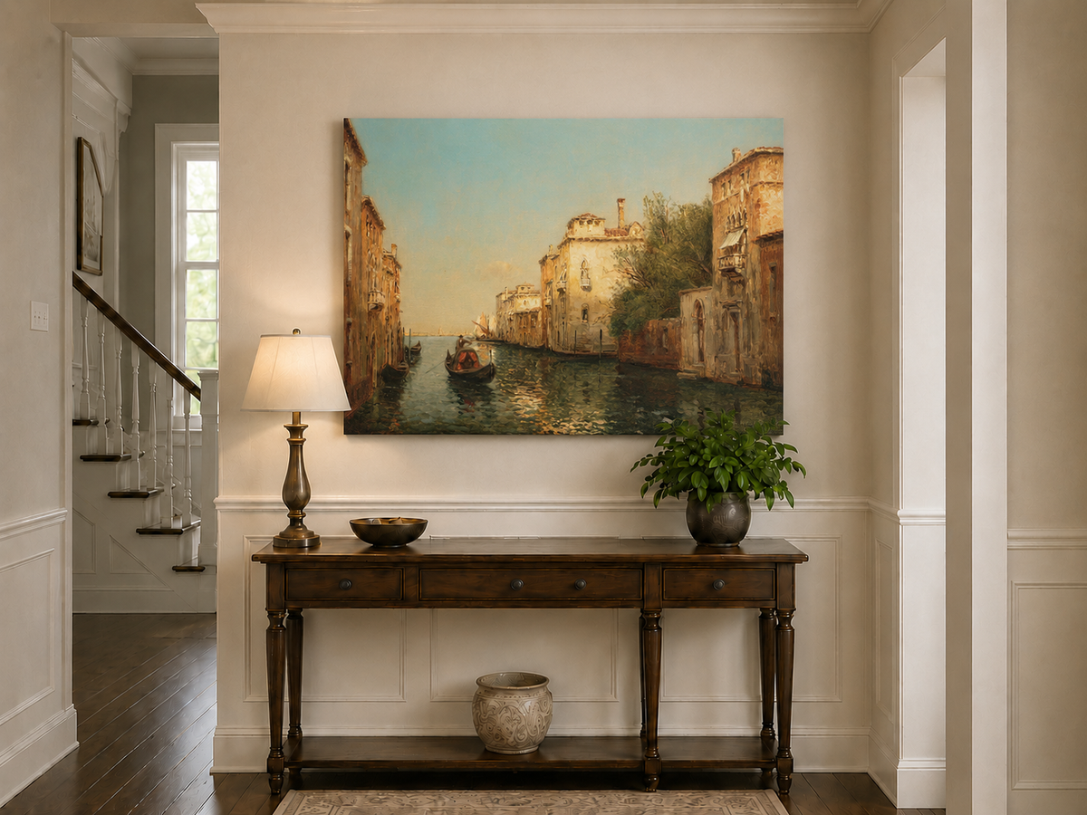 Landscape Oil Painting - Quiet Venetian Canal Gondola