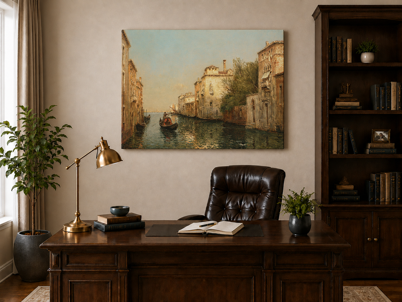 Landscape Oil Painting - Quiet Venetian Canal Gondola