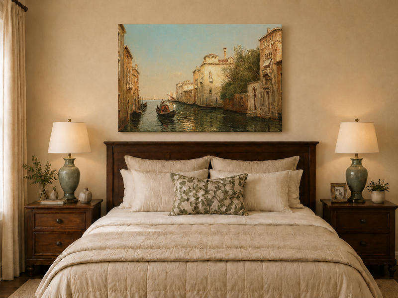 Landscape Oil Painting - Quiet Venetian Canal Gondola