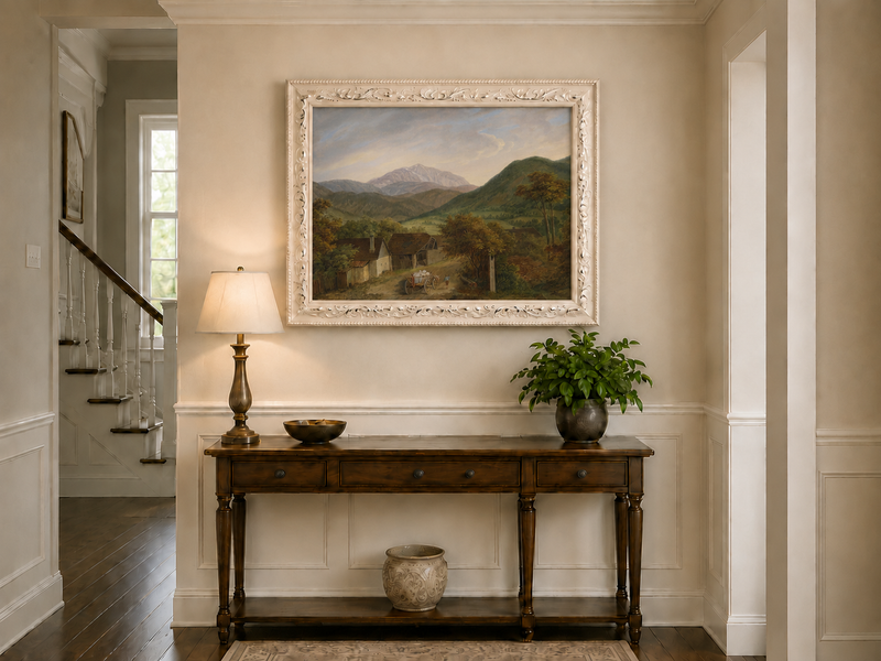 Peinture à l'huile de paysage - Route de village de montagne rustique