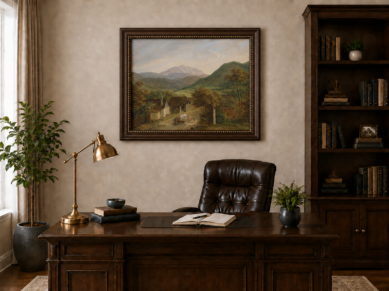 Peinture à l'huile de paysage - Route de village de montagne rustique