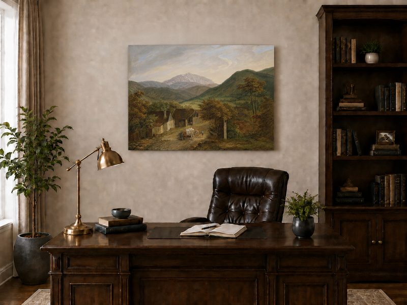 Peinture à l'huile de paysage - Route de village de montagne rustique