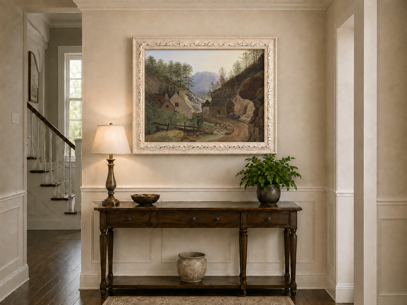 Landscape Oil Painting - Mountain Valley Village & Cottages