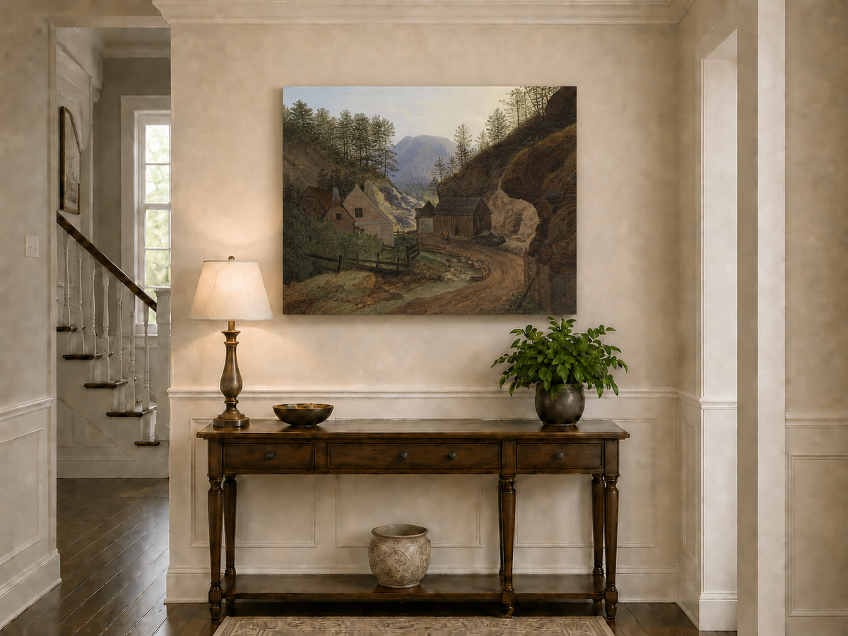 Landscape Oil Painting - Mountain Valley Village & Cottages