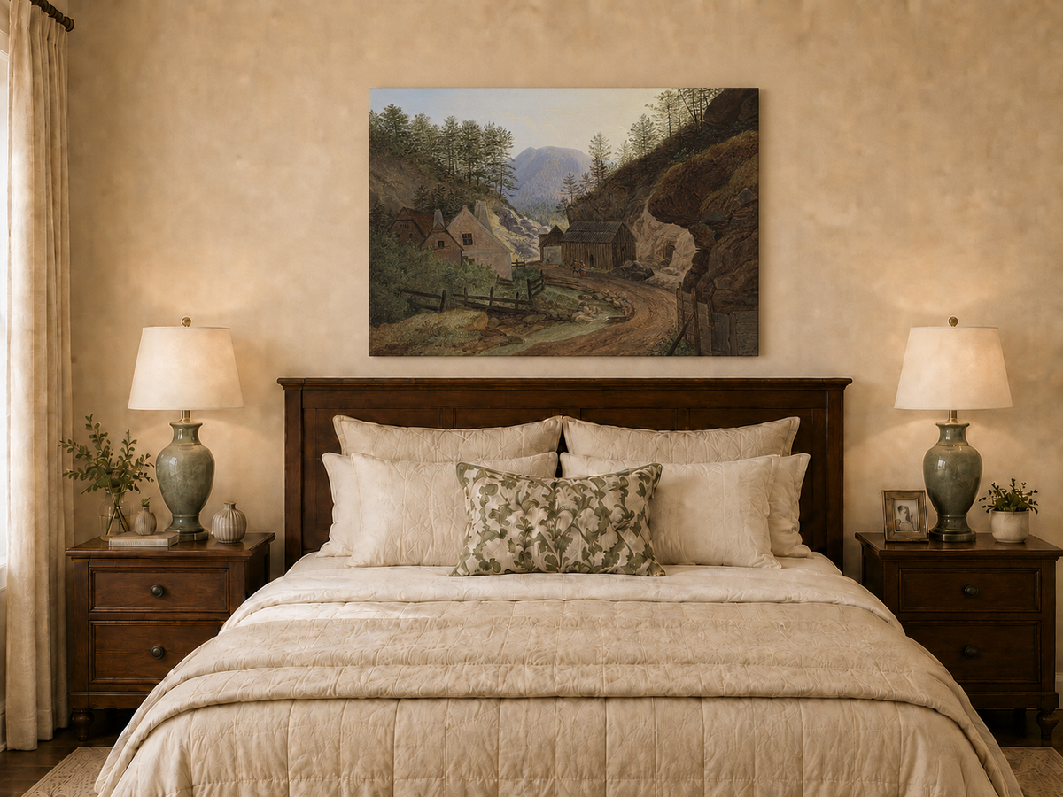 Landscape Oil Painting - Mountain Valley Village & Cottages
