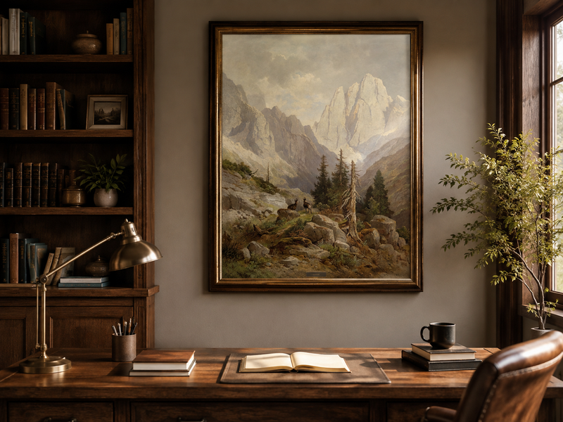 Ölgemälde Landschaft - Bergwildnis & Zerklüftete Gipfel