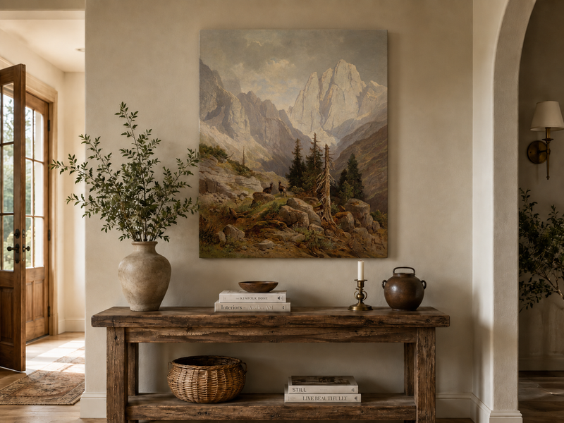 Ölgemälde Landschaft - Bergwildnis & Zerklüftete Gipfel