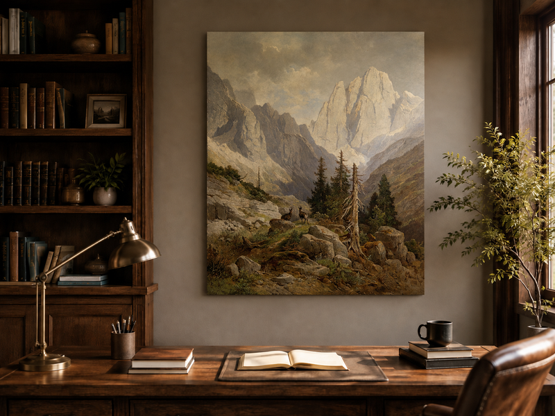Ölgemälde Landschaft - Bergwildnis & Zerklüftete Gipfel