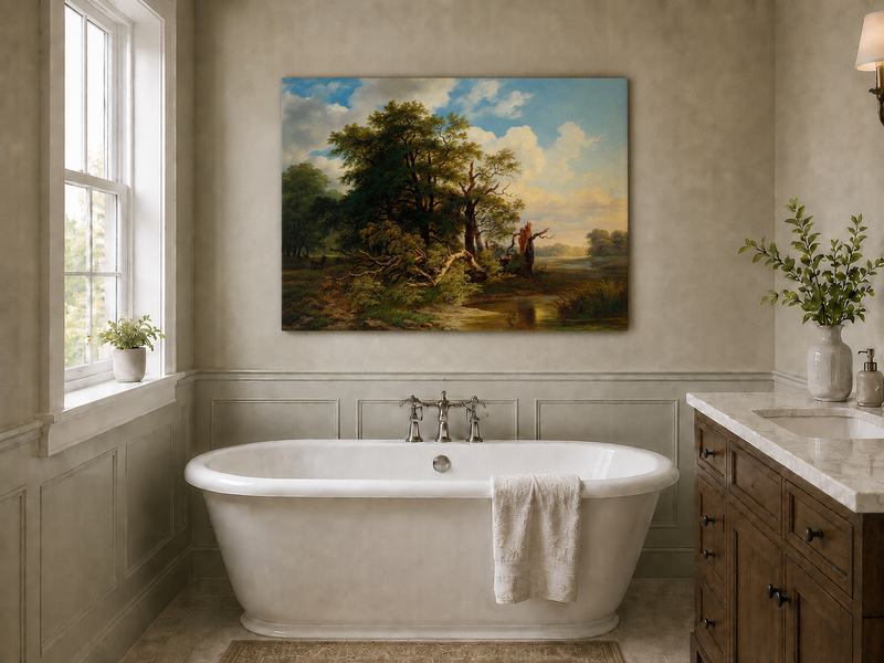 Peinture à l'huile de paysage - Paysage de rivière boisée | Peint à la main