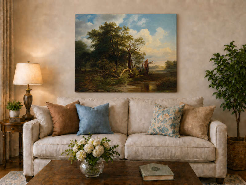 Peinture à l'huile de paysage - Paysage de rivière boisée | Peint à la main