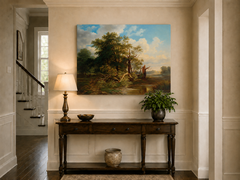 Peinture à l'huile de paysage - Paysage de rivière boisée | Peint à la main