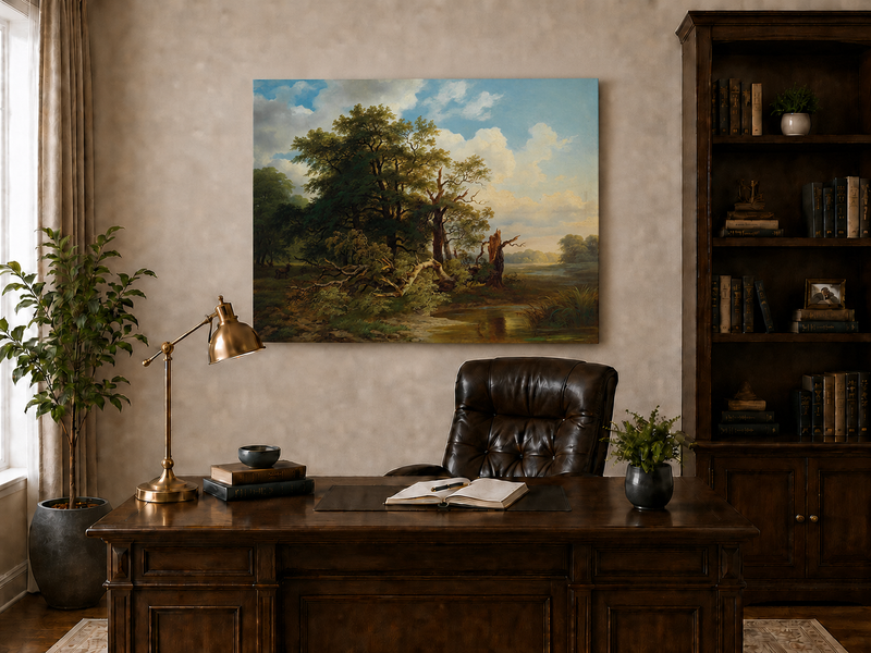 Peinture à l'huile de paysage - Paysage de rivière boisée | Peint à la main