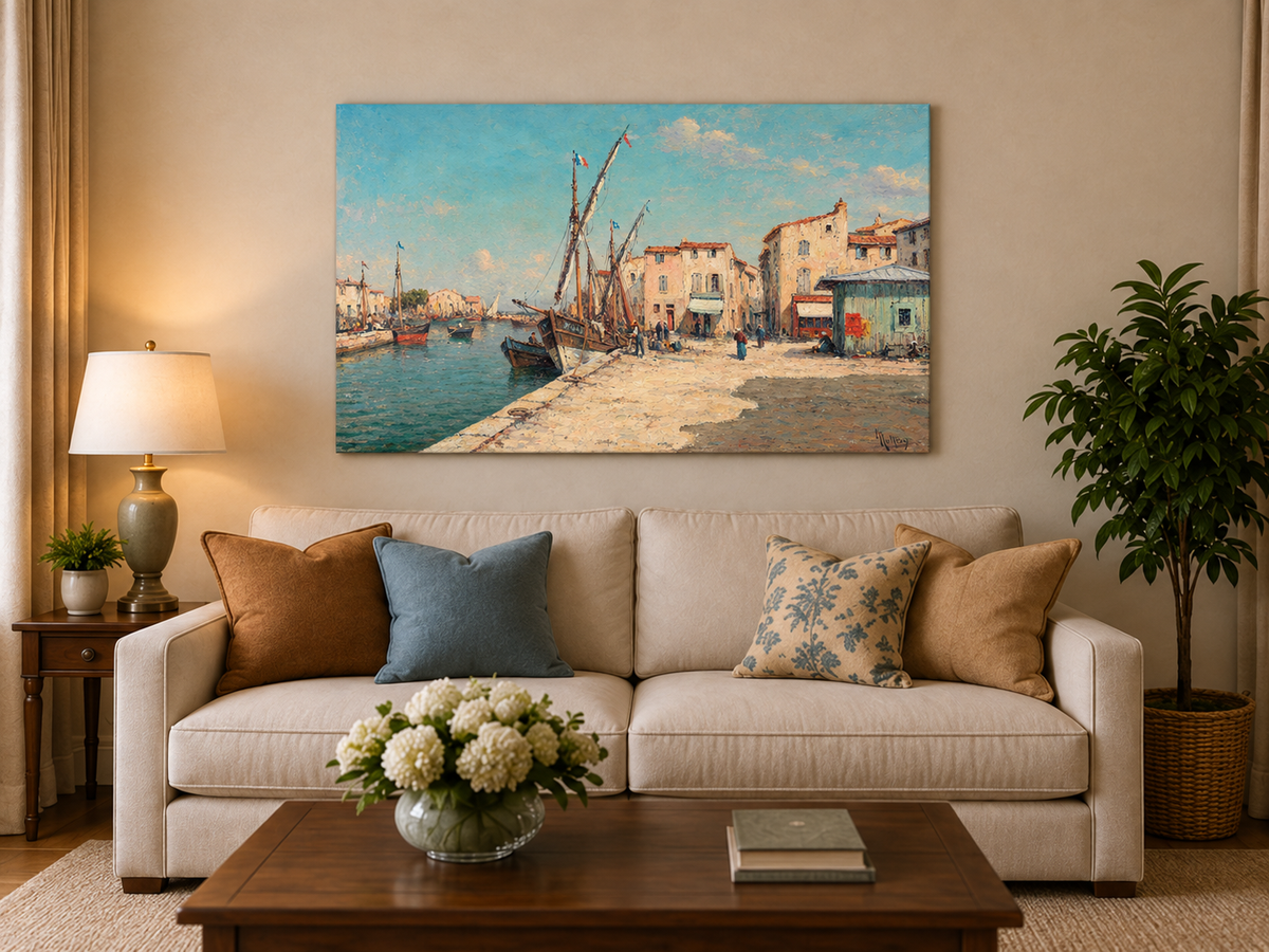 Peinture à l'huile de paysage - Gouffre rocheux spectaculaire avec personnages