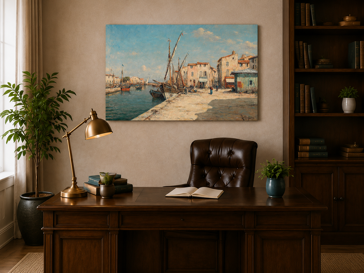 Peinture à l'huile de paysage - Gouffre rocheux spectaculaire avec personnages