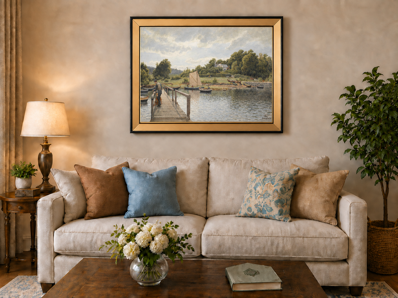 Peinture à l'huile de paysage - Gouffre rocheux spectaculaire avec personnages