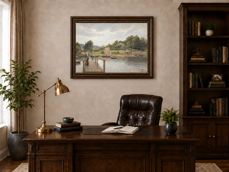Peinture à l'huile de paysage - Gouffre rocheux spectaculaire avec personnages