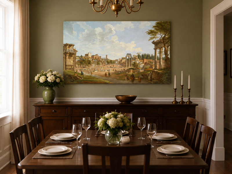 Landscape Oil Painting - Roman Forum with Ruins & Figures