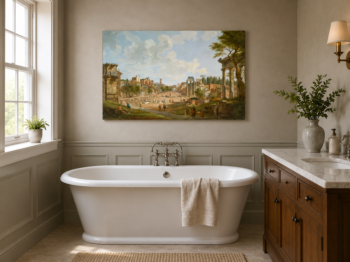 Landscape Oil Painting - Roman Forum with Ruins & Figures