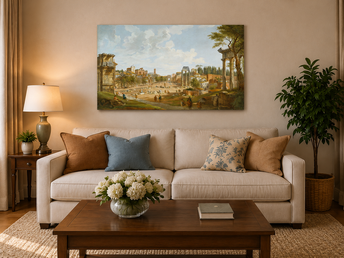 Landscape Oil Painting - Roman Forum with Ruins & Figures