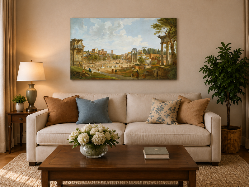 Landscape Oil Painting - Roman Forum with Ruins & Figures