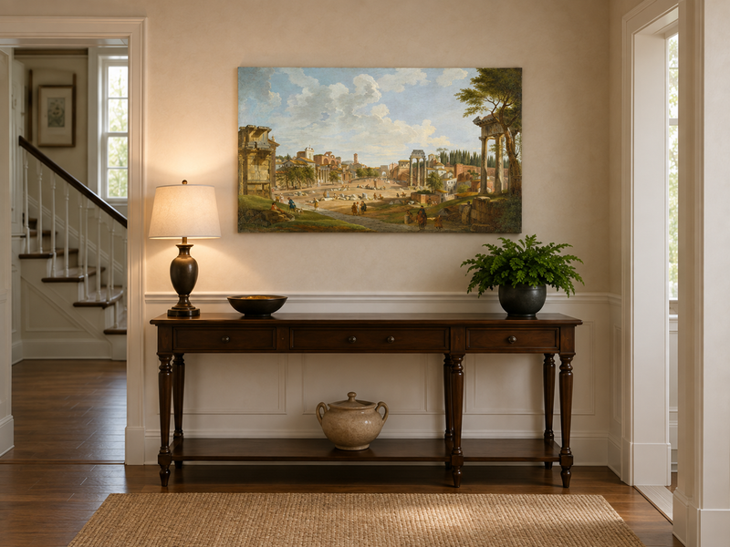 Landscape Oil Painting - Roman Forum with Ruins & Figures